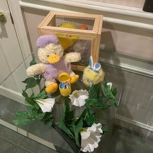 Charming Plush Duck and Chick Set with Wooden Box